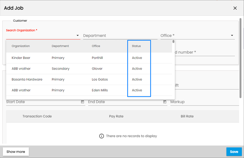 Improvement_Active Departments Displayed While Adding Job