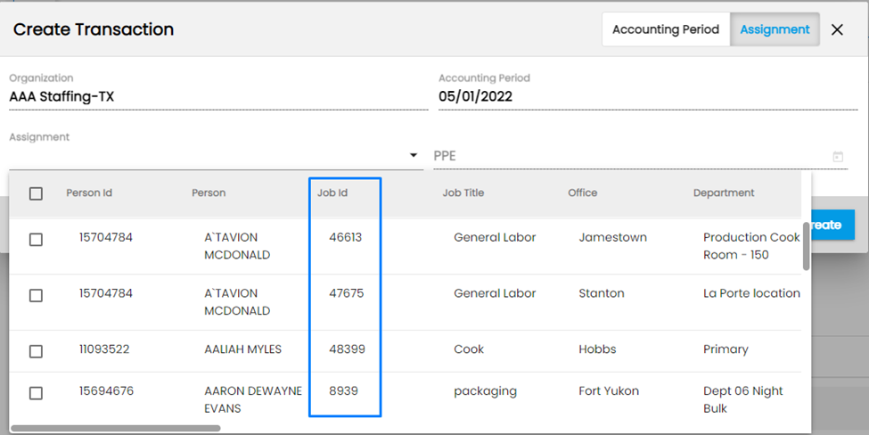 Improvement_Job Id Column Added to Assignment List