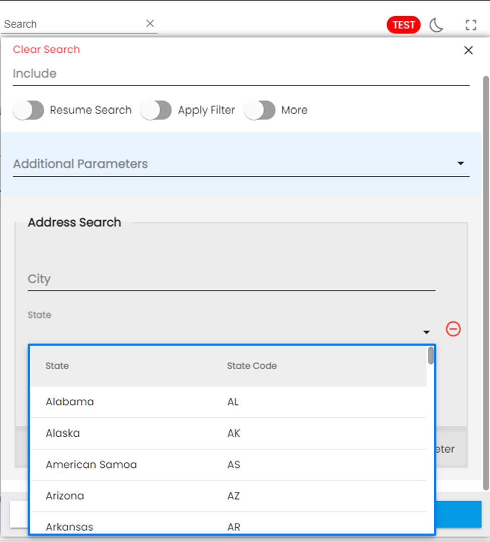 State Code Added to Address Search Additional Parameter