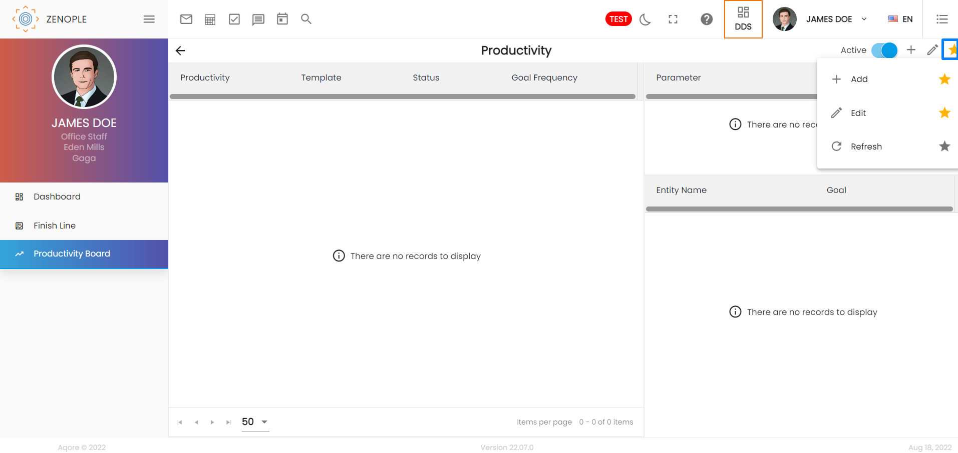 There are three actions in the Productivity setup section