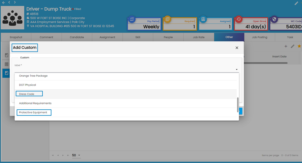 Users can add the custom details such as Protective Equipment