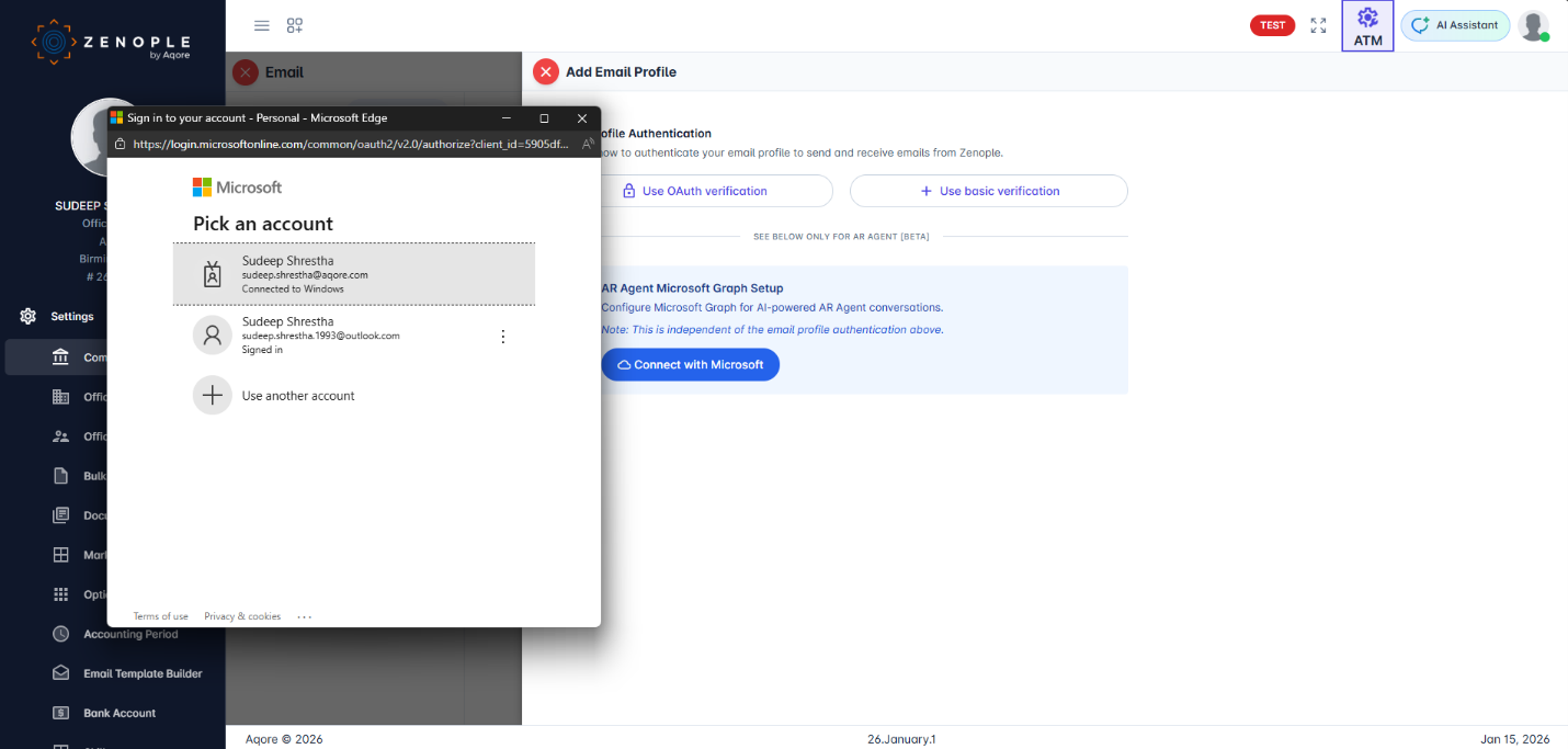 Microsoft Pick an account dialog