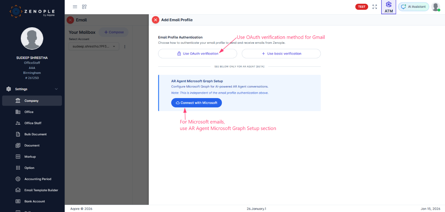 Email profile authentication options