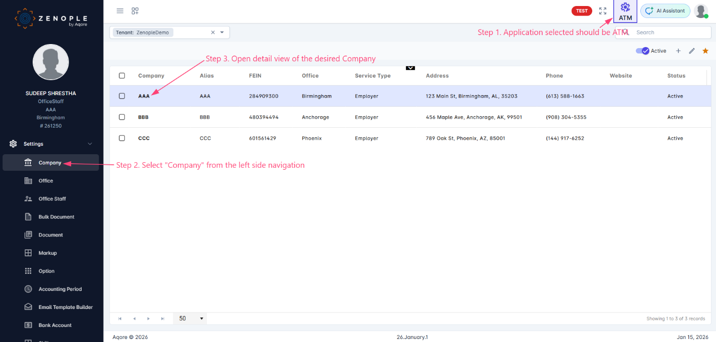 ATM mode - Company list