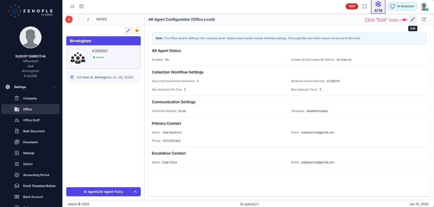 Office-level read-only view with inheritance banner