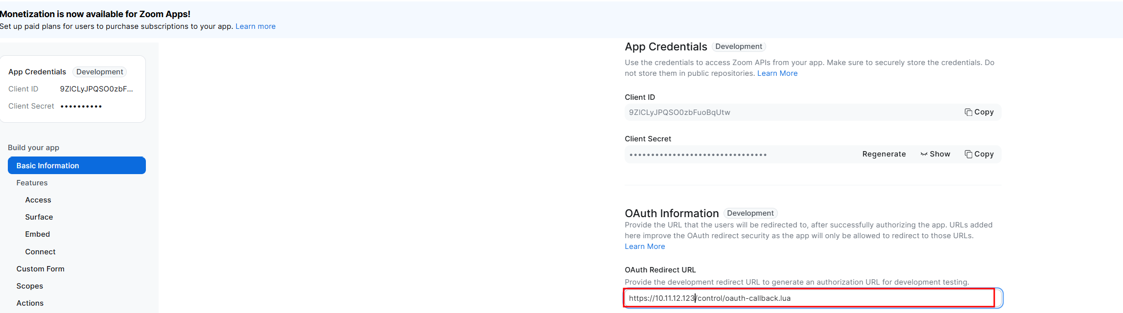Example: OAuth Configuration for Zoom