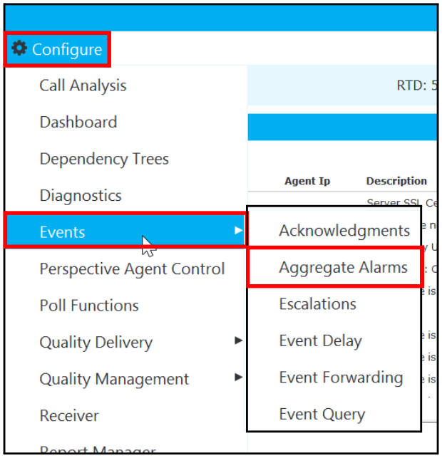 Configure > Events > Aggregate Alarms