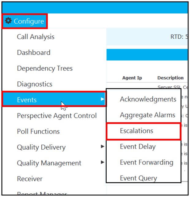 Configure > Events > Escalations