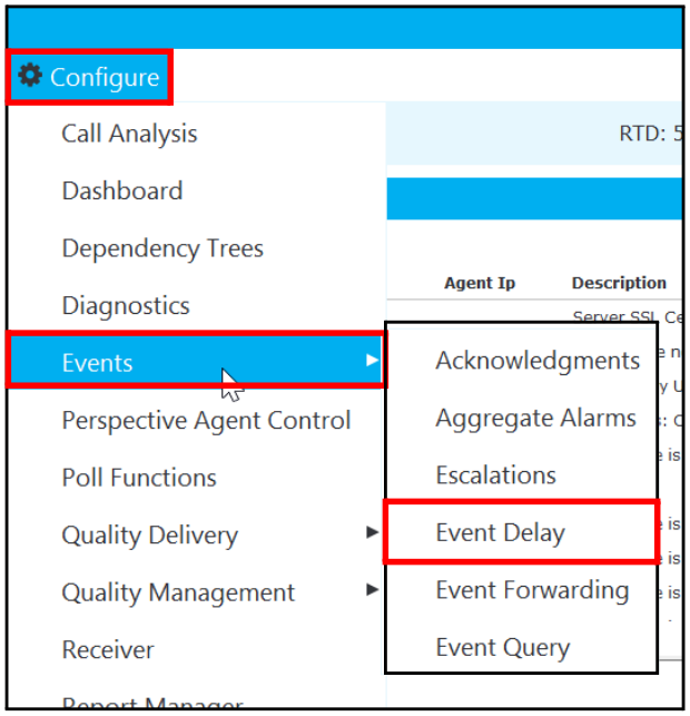Configure > Events > Event Delay