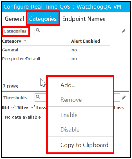 Category Setup Options