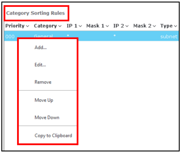 Category Sorting Rules Menu