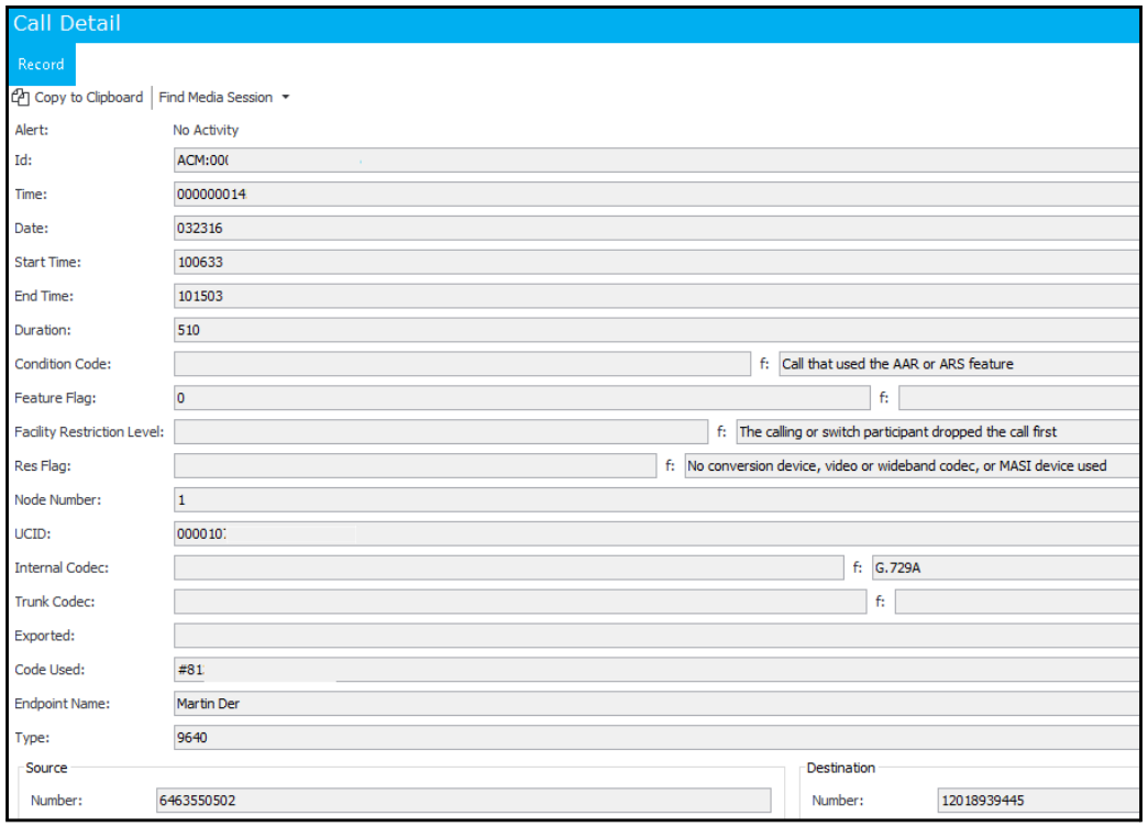 Avaya Call Detail Record Form