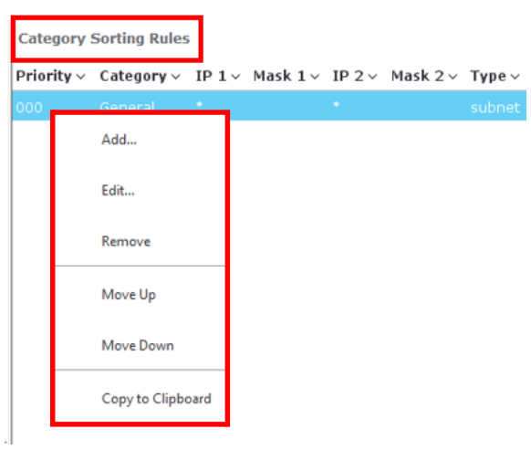 Category Sorting Rules Menu