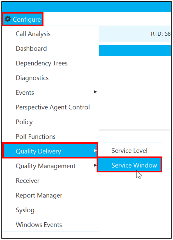 Configure > Quality Delivery > Service Window