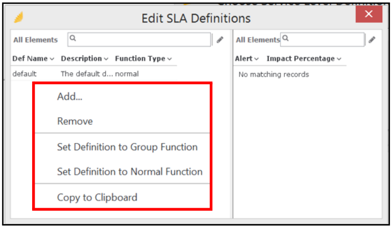 Edit SLA Definitions Menu