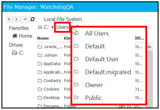 Breadcrumb Arrow (>) Menu of Directories