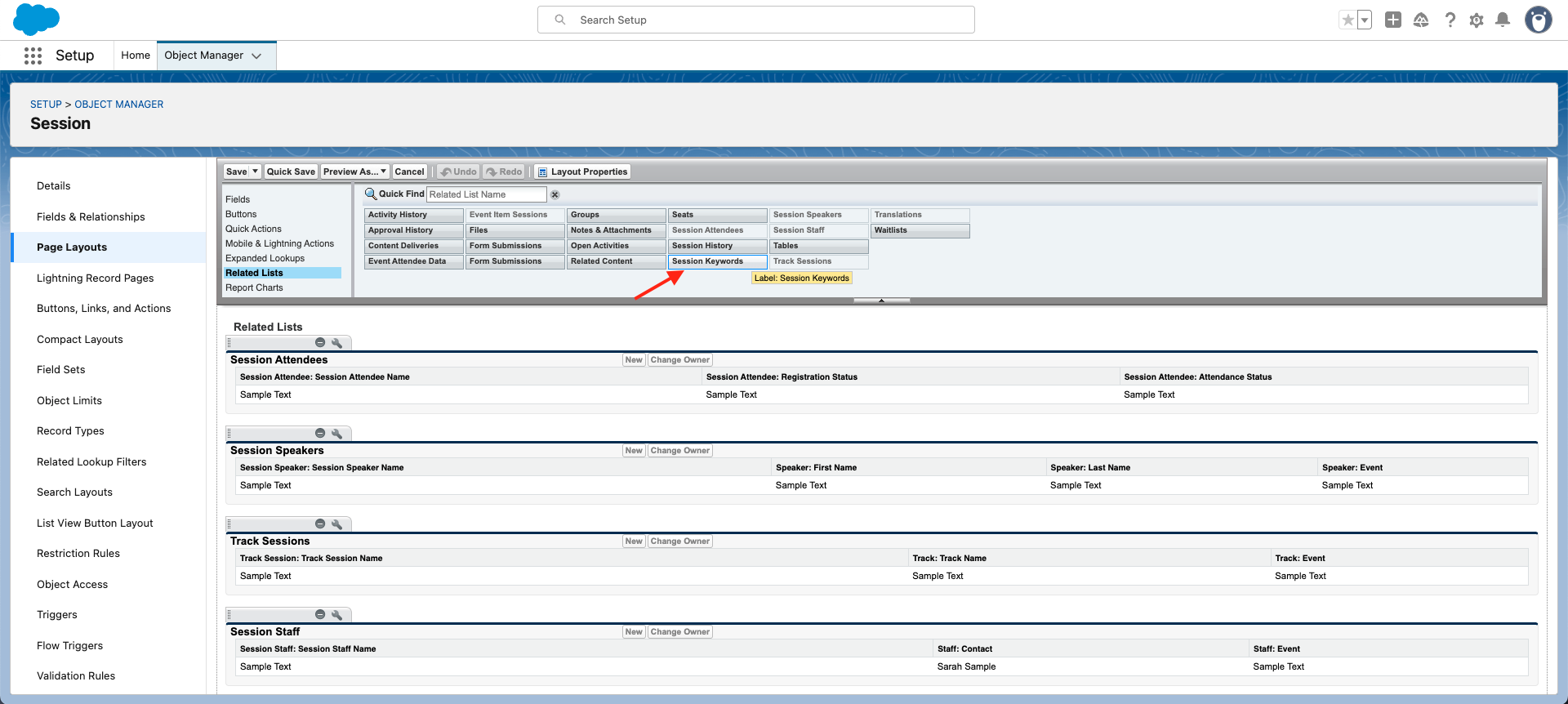 Add Session Keywords Related List