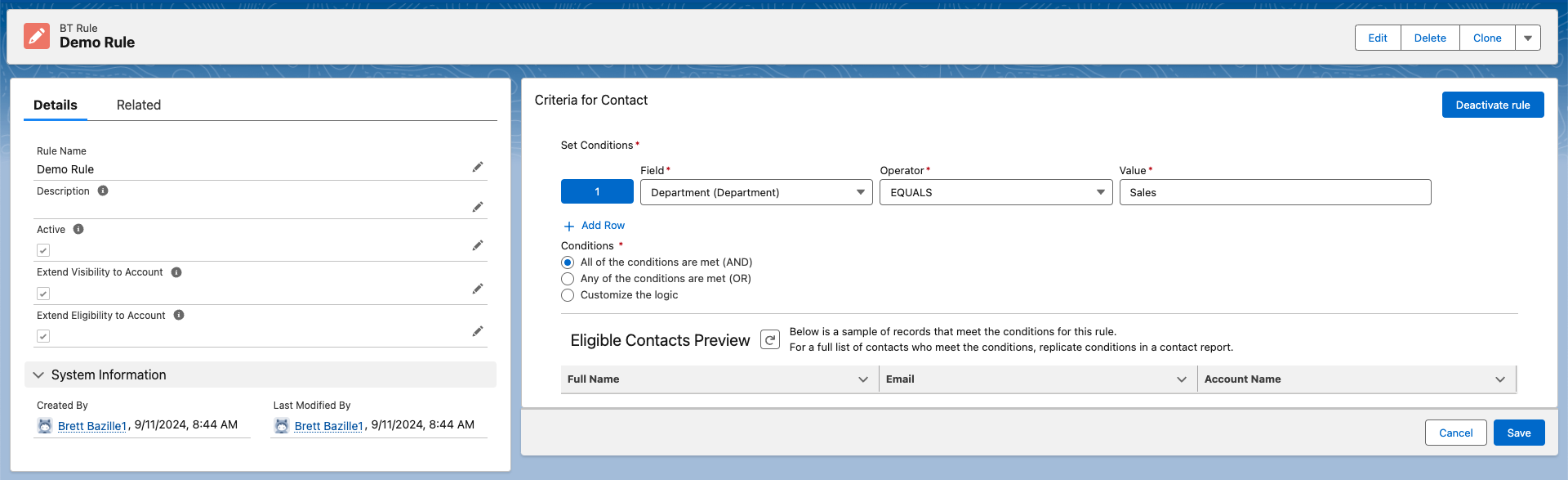 Create a new BT Rule Condition