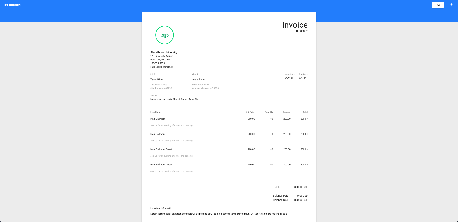 DocumentLink Invoice