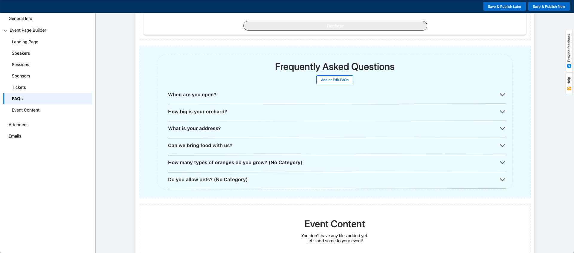 Edit Event_Scroll down to FAQ