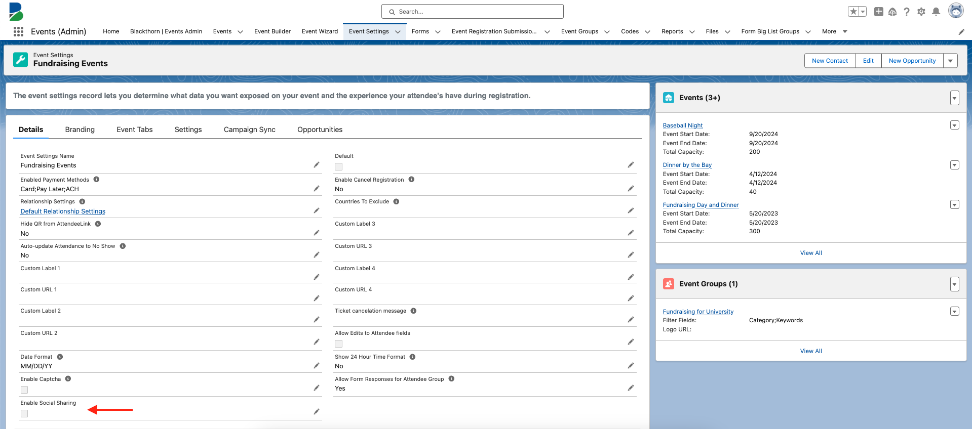 Event Settings_Social Sharing Field