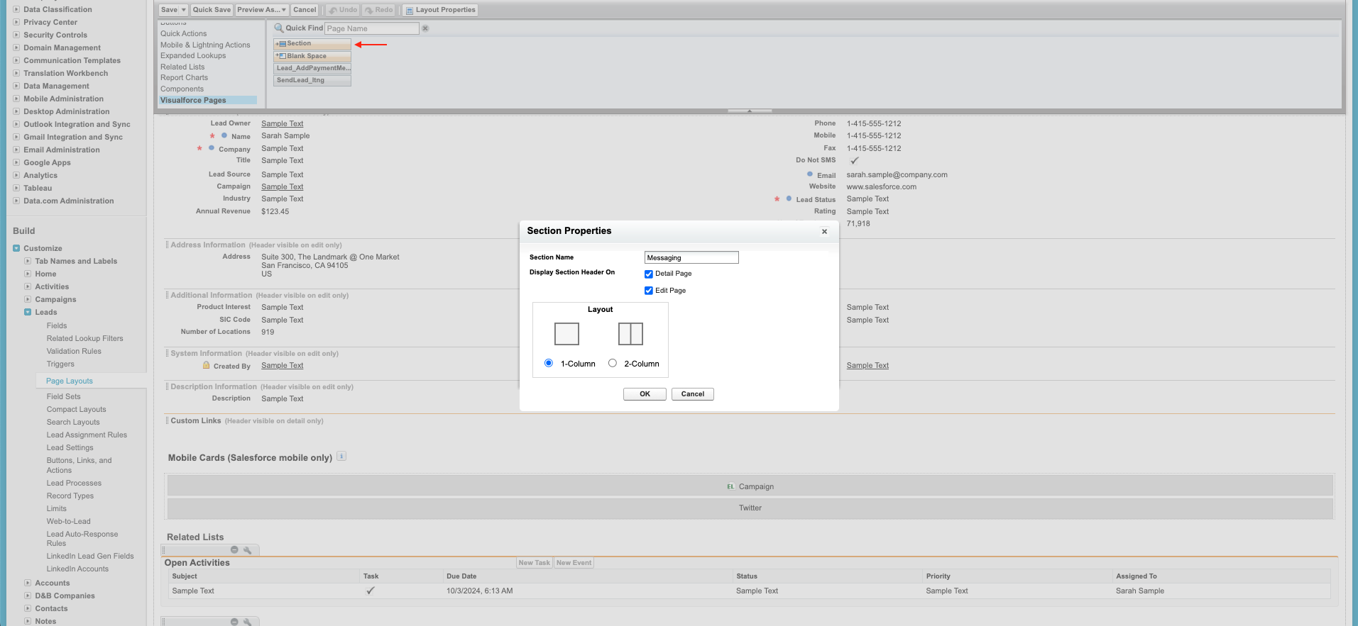 Configure Leads Classic - New Section Details