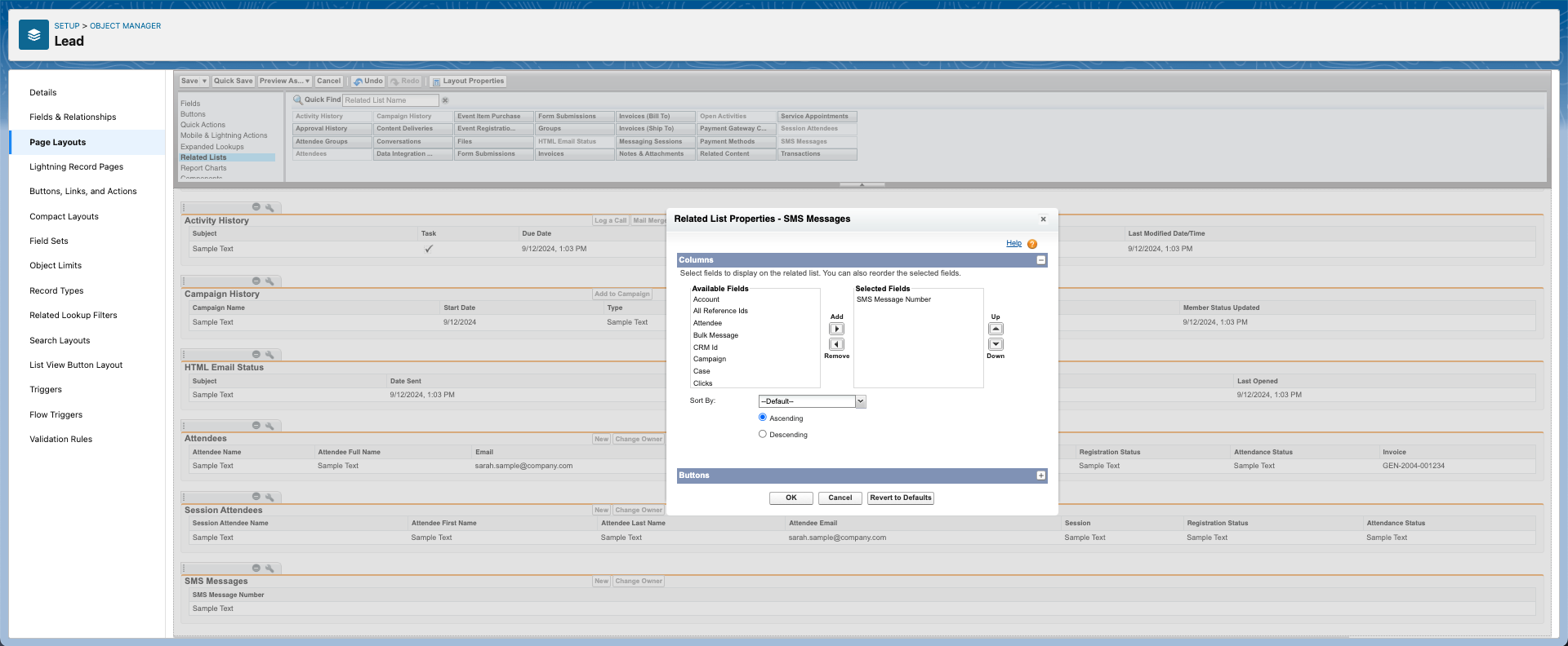 Configure Leads - Related List Properties