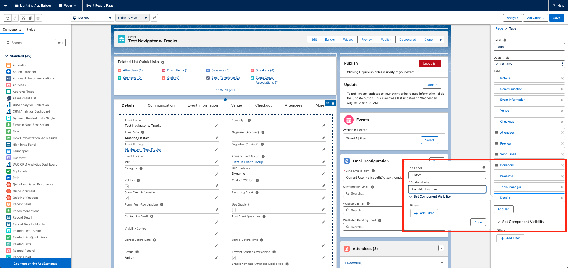 Configure Push Notifications Component