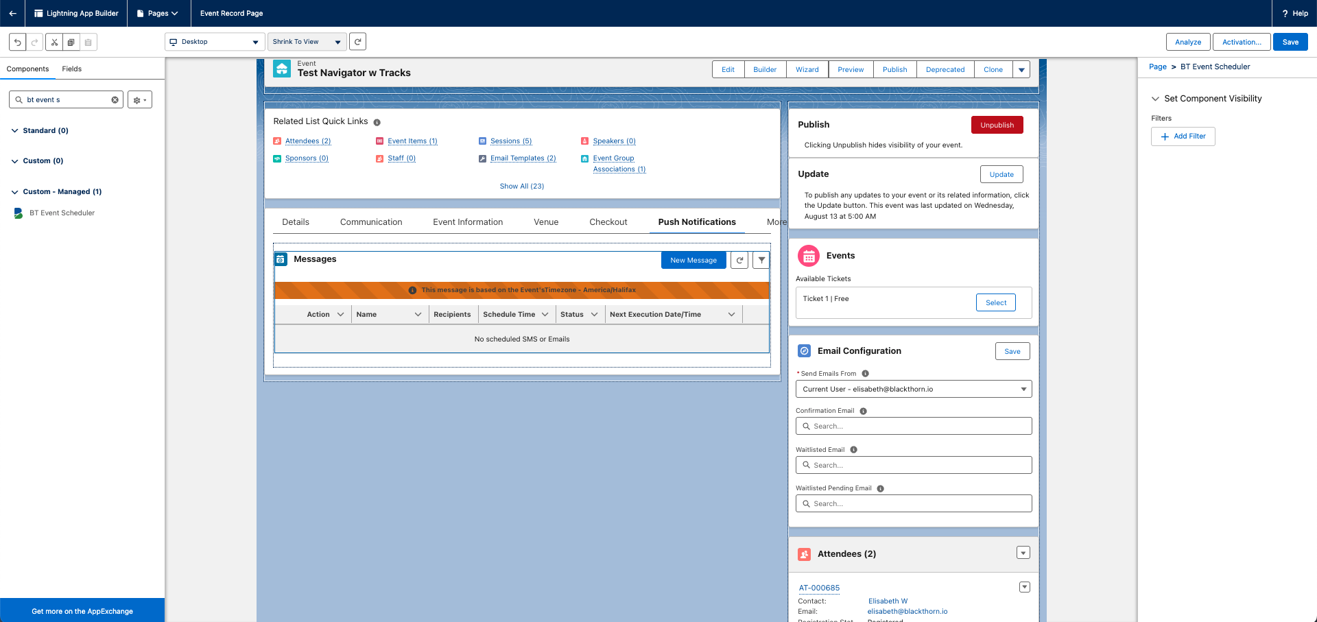 Configure Push Notifications Component