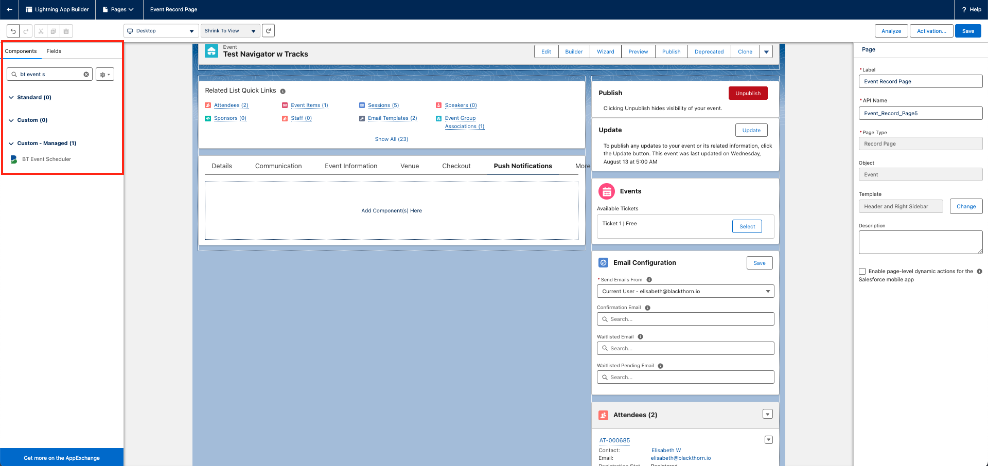 Configure Push Notifications Component