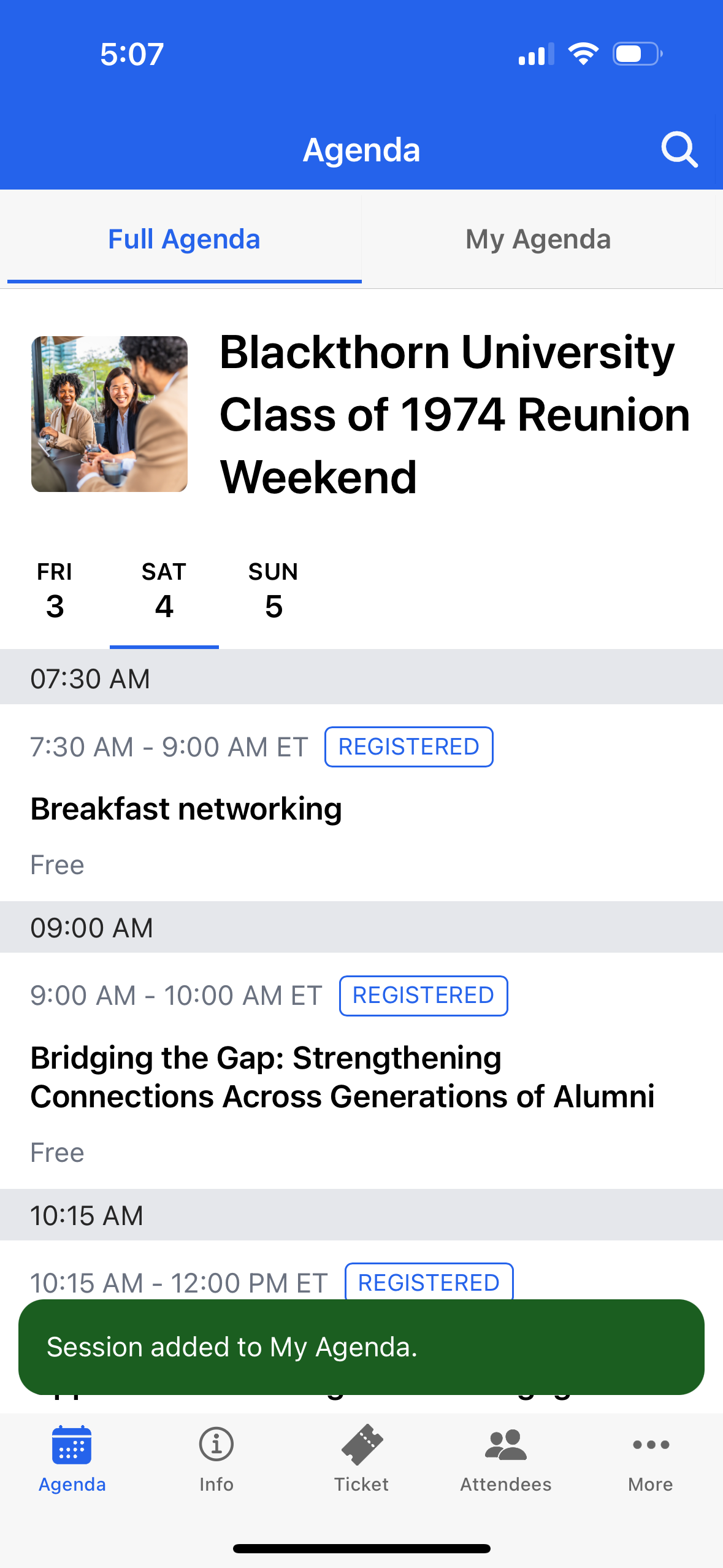 Navigator_Session Added to Agenda
