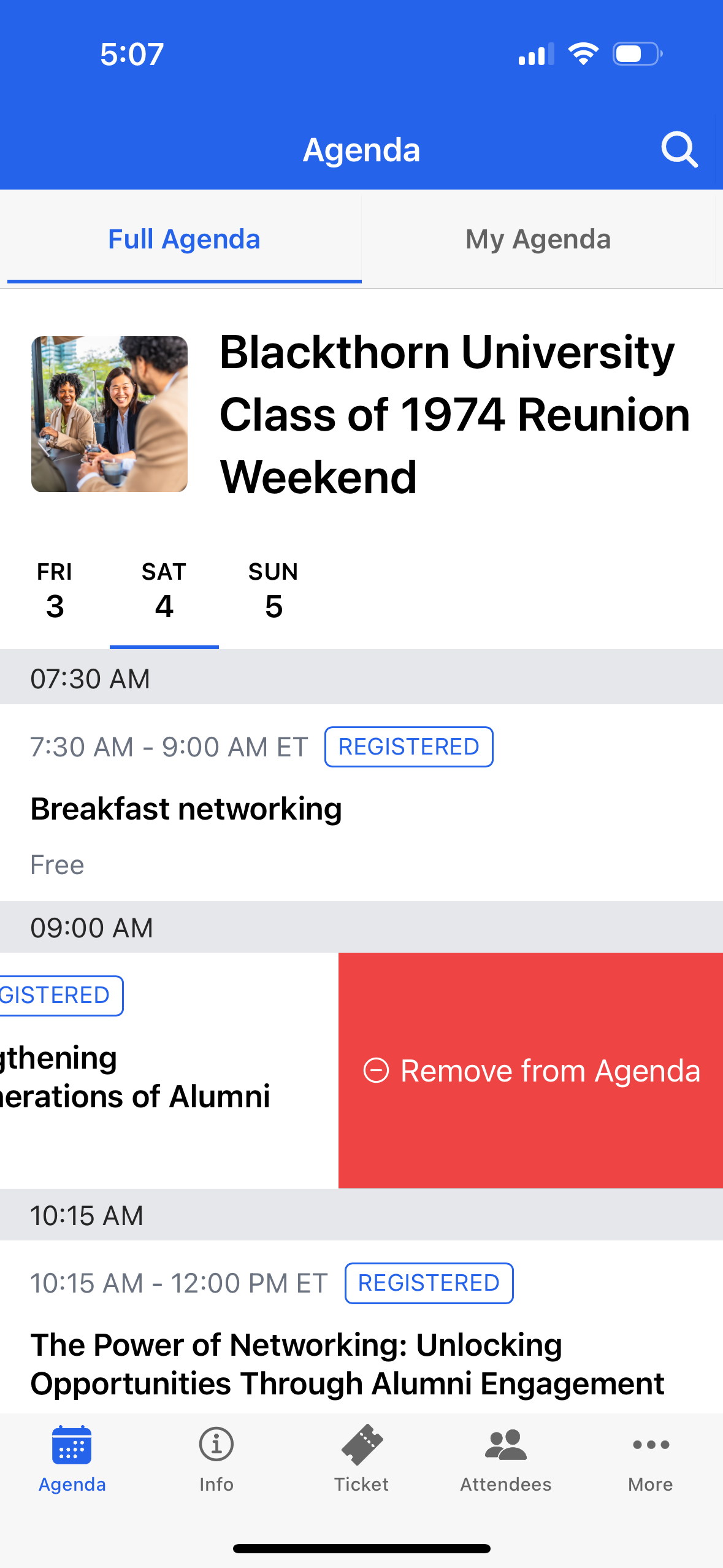 Slide to cancel Session registration