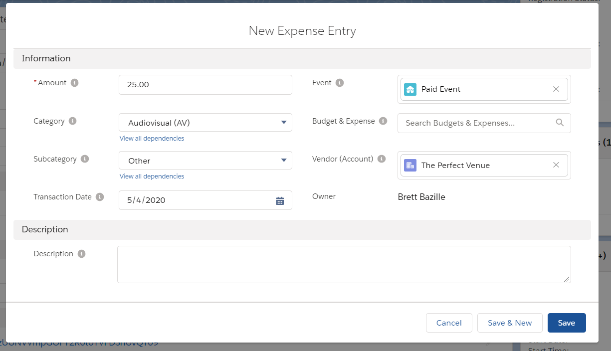 New Expense Entry