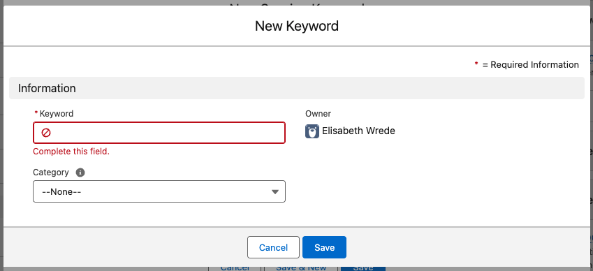 Create a new Keyword
