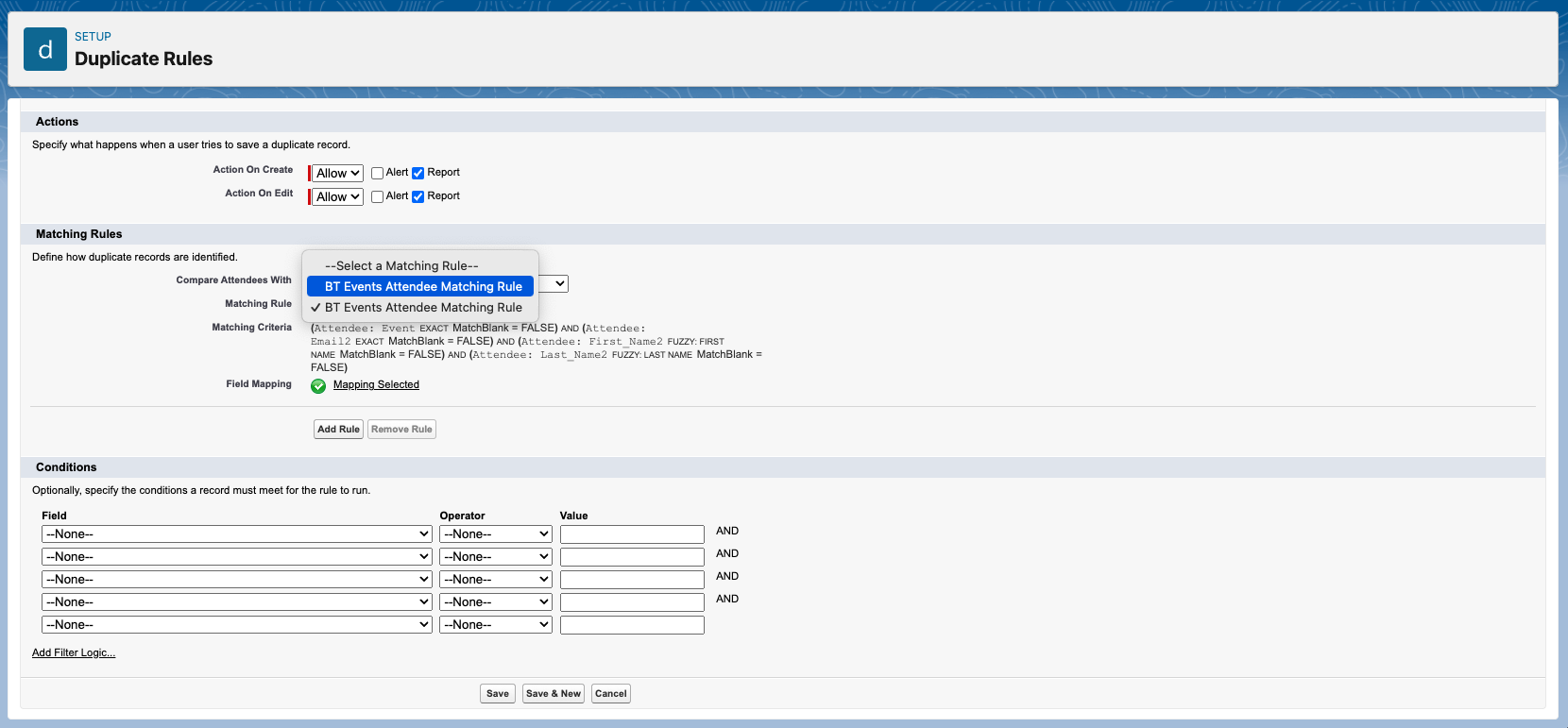 Select new matching rule