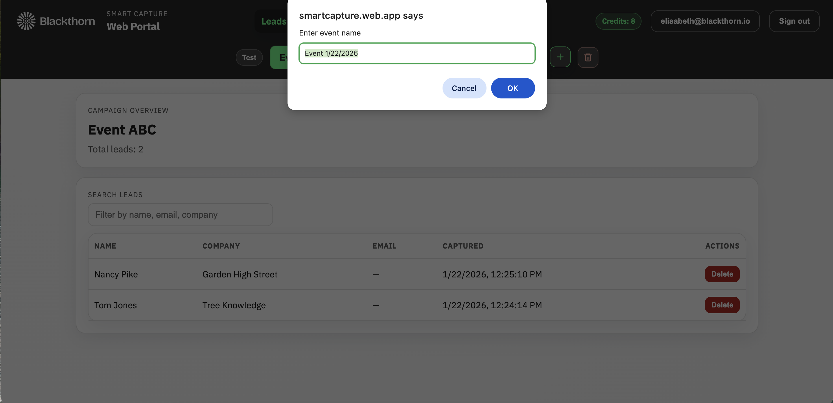 Smart Capture_Web Portal_Search for new event