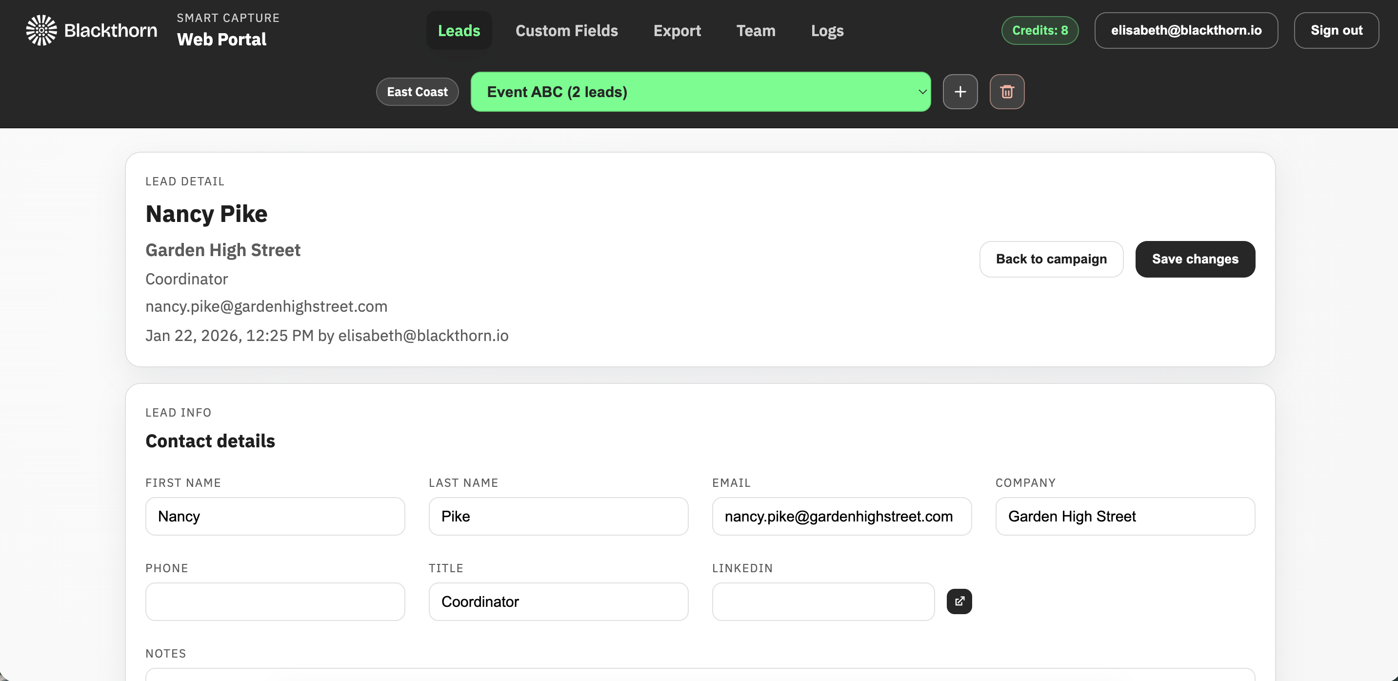 Smart Capture_web portal_Leads_edit leads