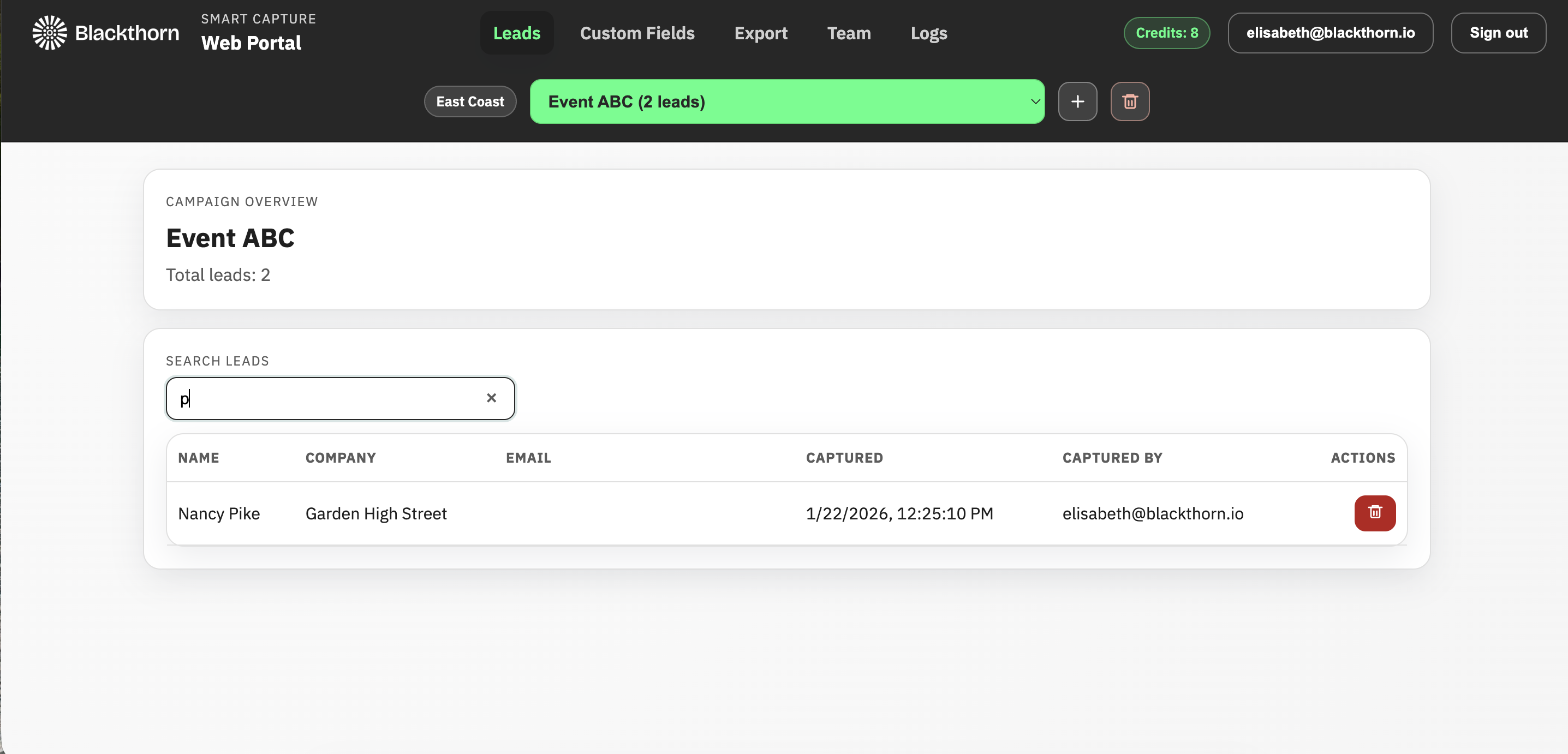 Smart Capture_web portal_Leads_search leads