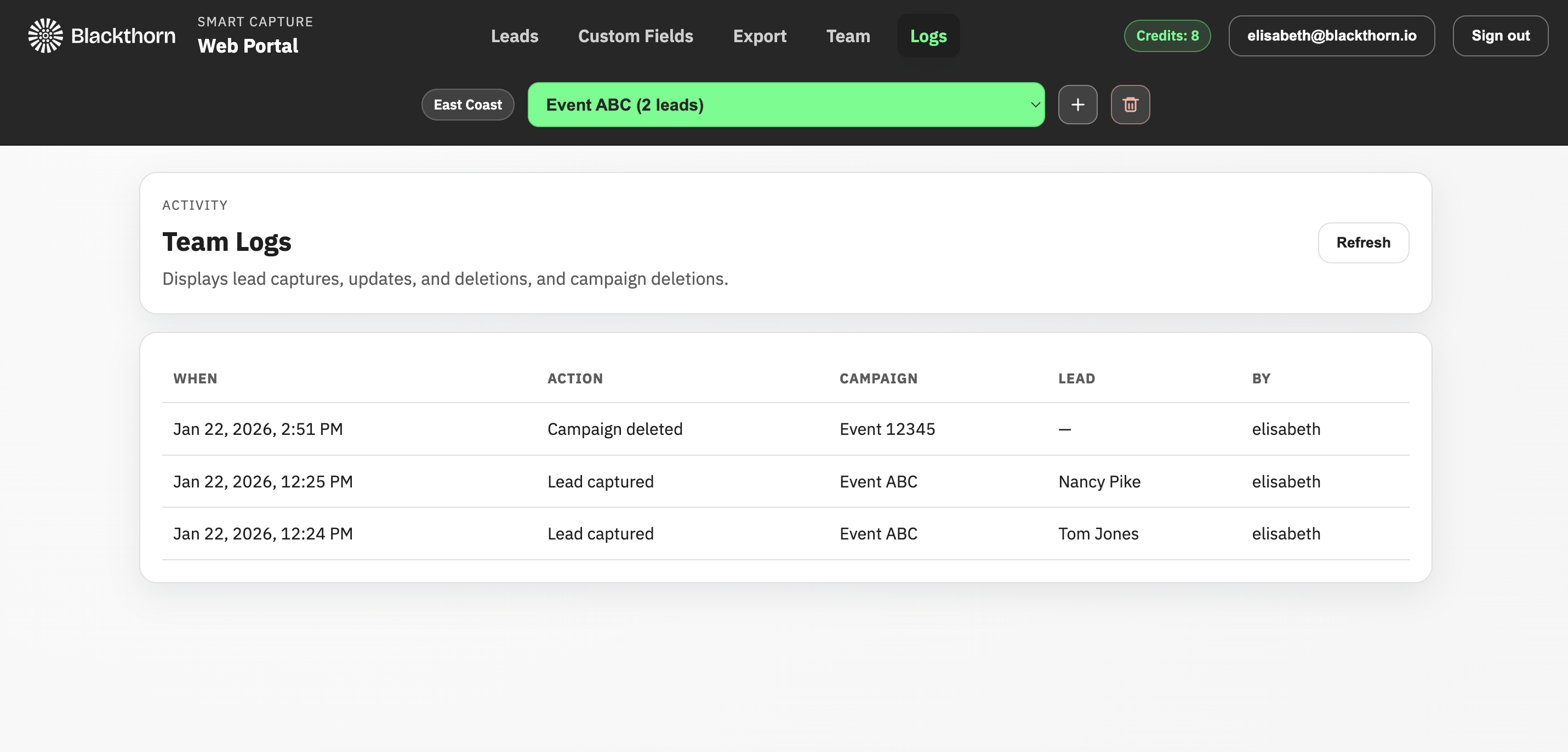 Smart Capture_web portal_Logs tab