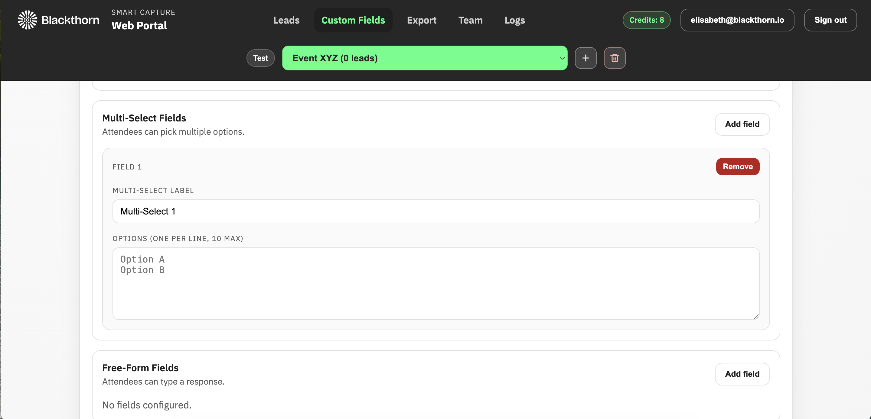 Smart Capture_web portal_create multi select fields