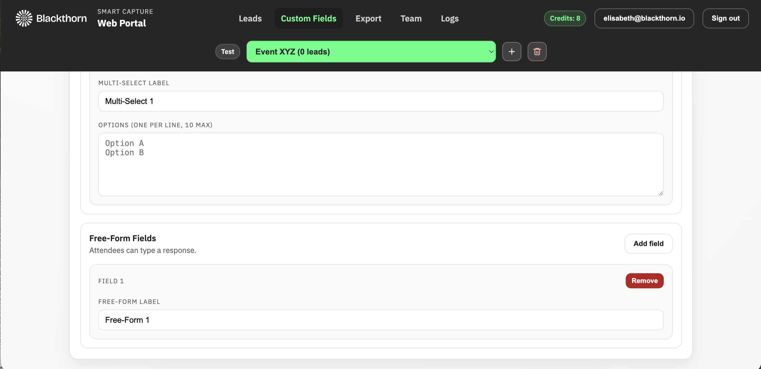 Smart Capture_web portal_create new free form fields