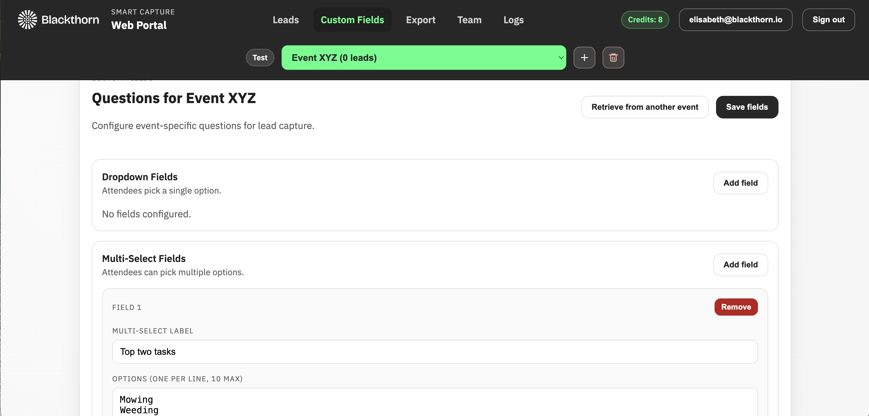 Smart Capture_web portal_deleted custom question field