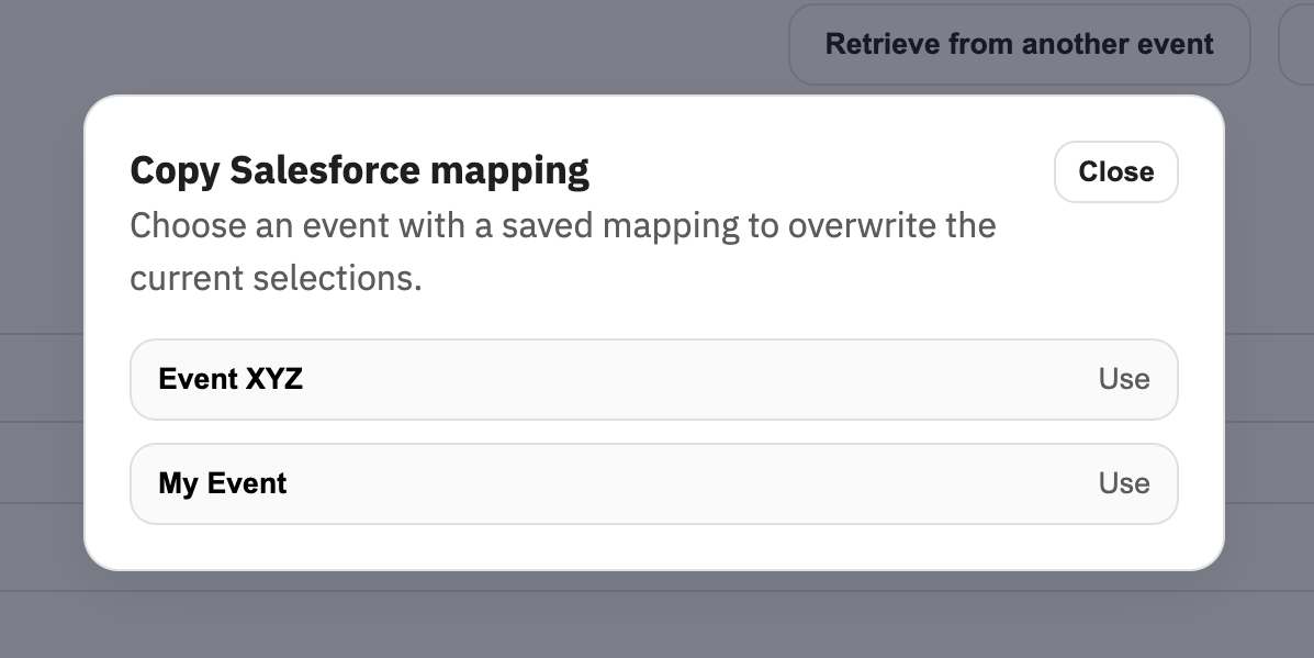 Smart Capture_web portal_export_SF_mapping_select different event