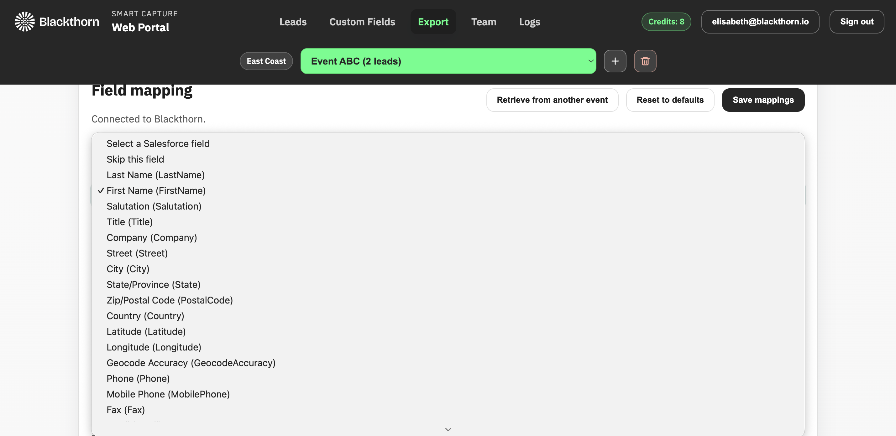 Smart Capture_web portal_export_SF_update field mapping