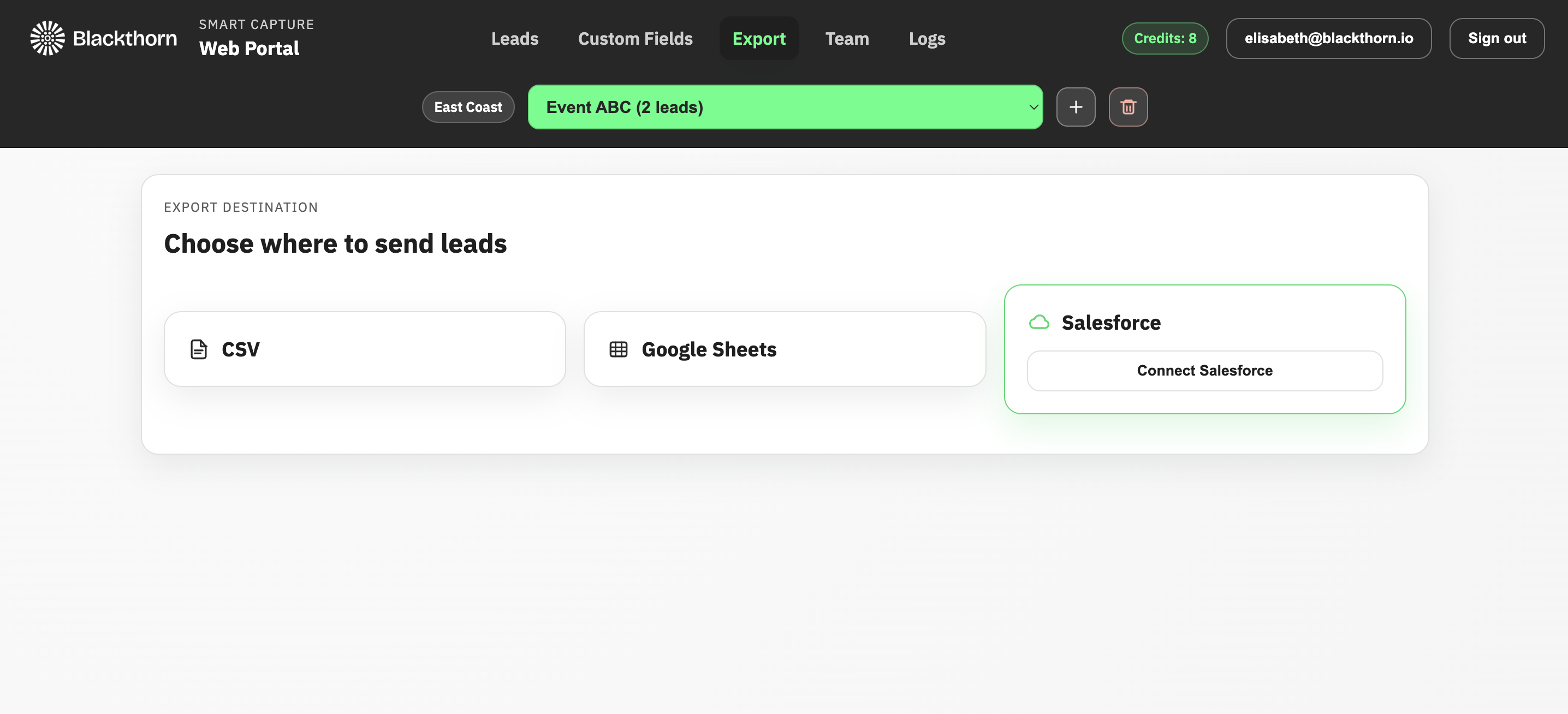 Smart Capture_web portal_export_salesforce