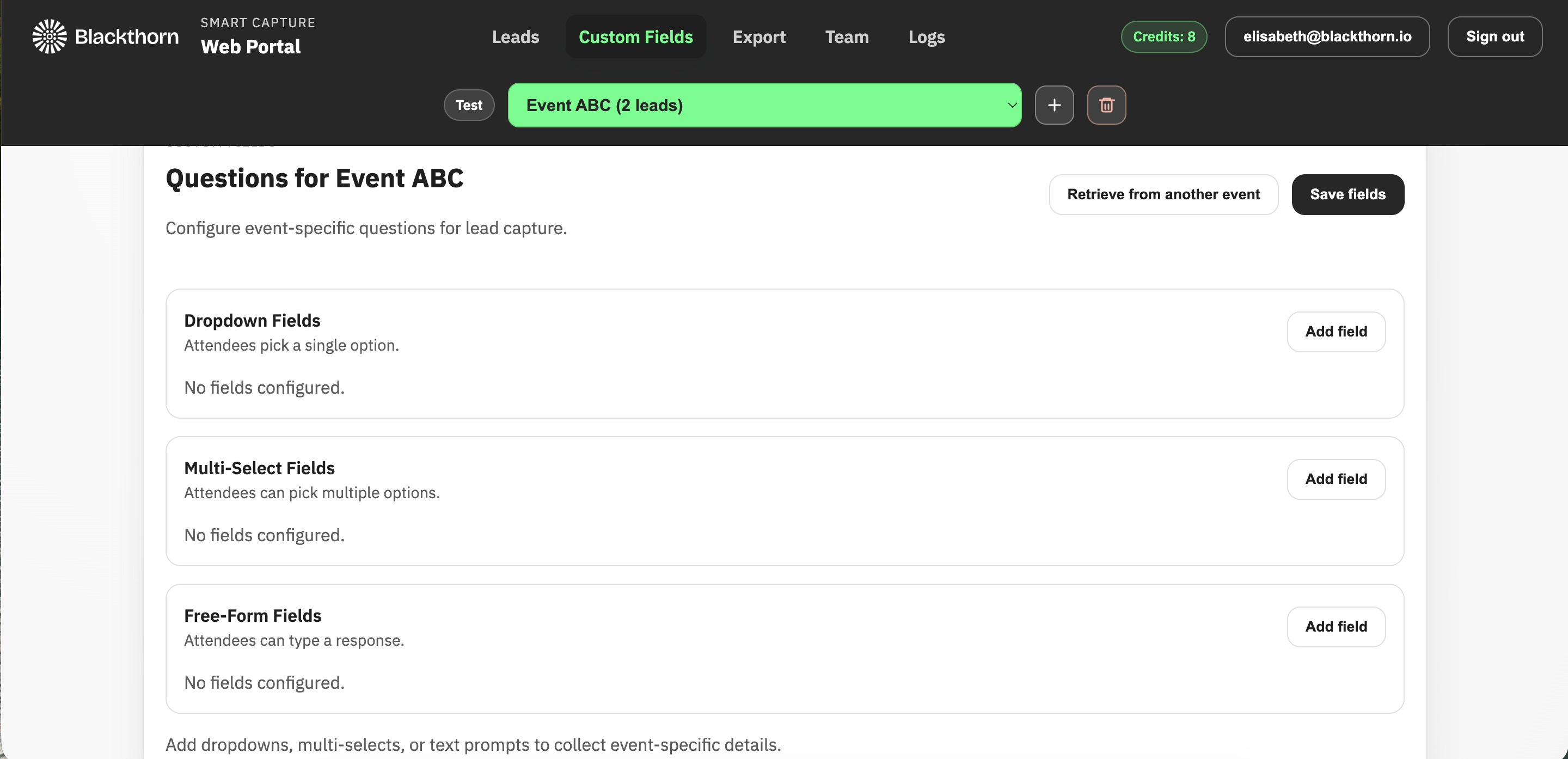 Smart Capture_web portal_share custom question fields_click retrieve from another event