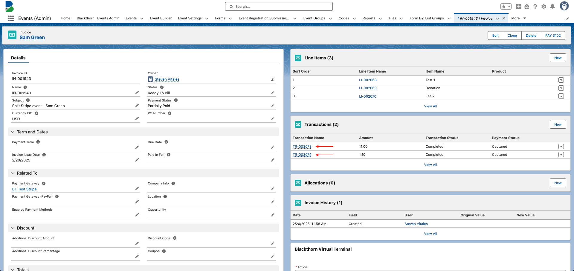 Split Payments_Invoice with two Transactions