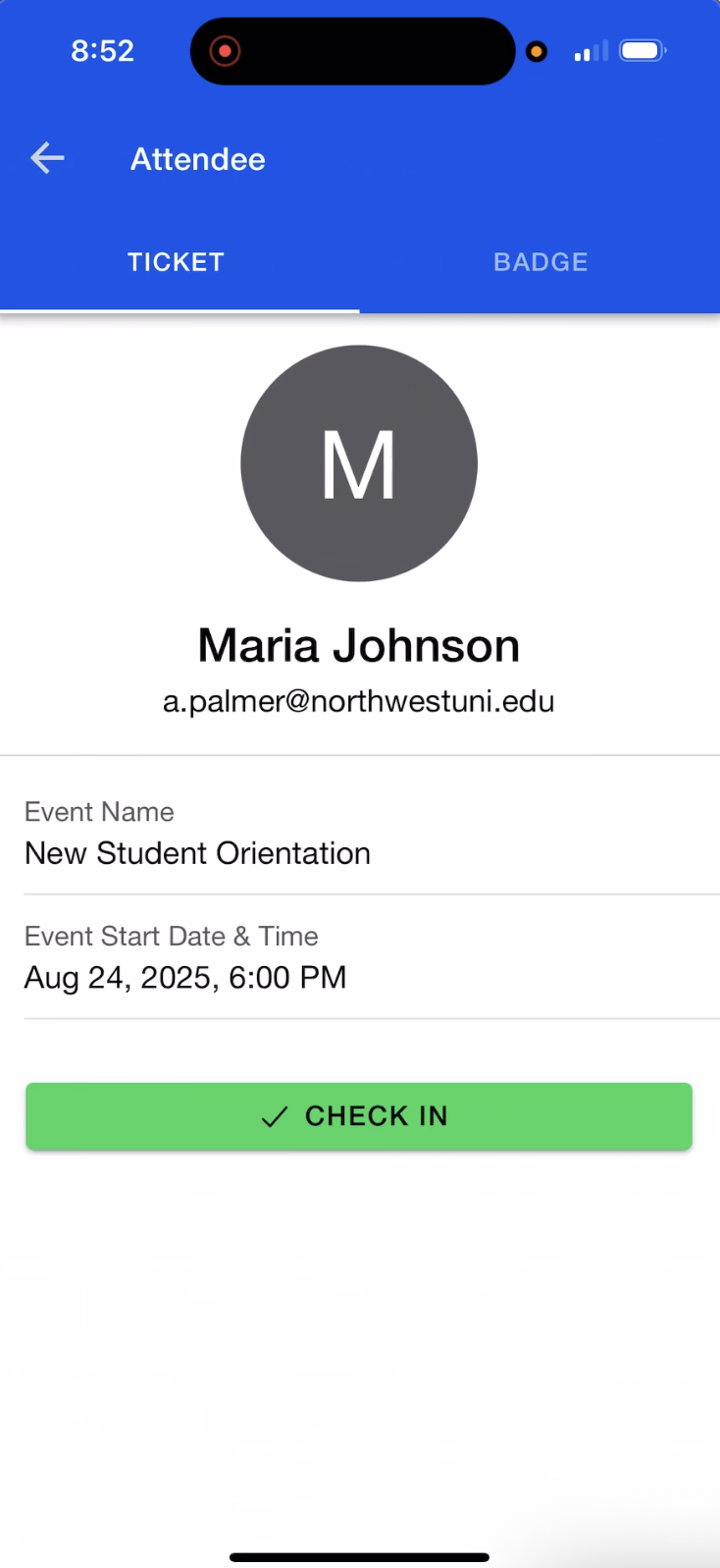 Swift Mode Check-in Attendee Details
