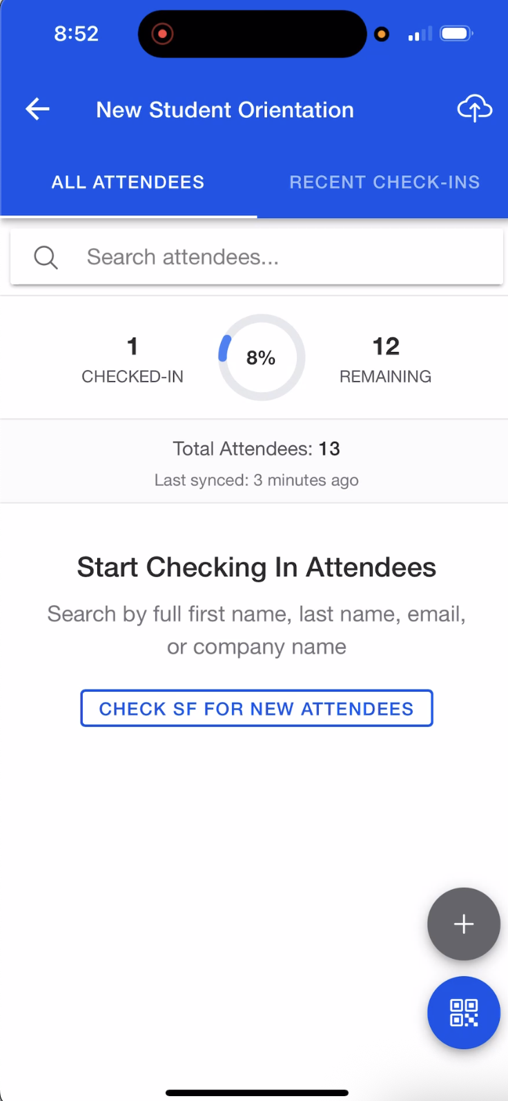 Swift Mode Check-in First Upload Attendees