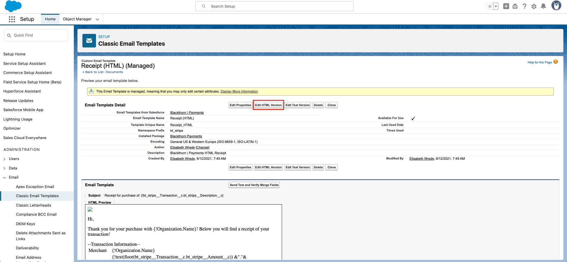Customize Email Template - Click Edit HTML version